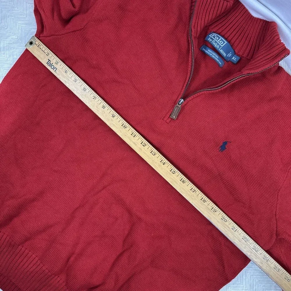 Polo Ralph Lauren‎ Quarter Zip Sweater Mens XL Red Cotton Pony Logo Mock Neck